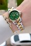 Dial Green Band Gold Silver Color 28 mm Women's Wristwatch and Bracelet