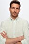 Slim Fit Green Thin Striped Buttoned Collar 100% Cotton Flame Summer Linen Look Shirt - 3