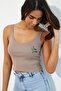 Embroidered Women's Strap Crop Tank Top Mink