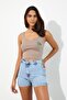 Embroidered Women's Strap Crop Tank Top Mink - 3