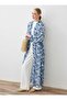 Printed Chiffon Kimono - Blue Patterned- - 5