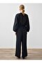 High Waist Gold Buttoned Wide Leg Trousers - Black - - 6