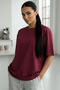 Women's Burgundy Basic Plain Unprinted Oversize Salas T-Shirt