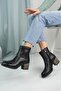 D24Kb 4390 Black Genuine Leather Zippered Women's Boots