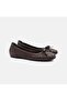 Women's Dark Brown Braided Bow Detailed Leather Ballerinas