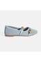 Women's Blue Metal Buckle Accessory Leather Ballerinas - 2
