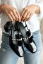 Melody Black Patent Leather Bow and Pearl Detail (4 cm Heel) Square Toe Daily Use Shoes