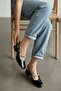 Melody Black Patent Leather Bow and Pearl Detail (4 cm Heel) Square Toe Daily Use Shoes - 6