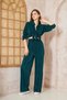 Women's Petrol Green Stretch Fabric Elastic Waist Trousers Tunic Shirt Double Pleated Loose Set 3573374 - 5