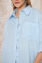 Women's Ice Blue Casual Sports Shirt / Three-Quarter Sleeves / Pocketed / 100% Cotton Flared Linen Fabric 700-3619275 - 5