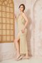 Women's Gold V-Neck Thin Strap Slit Long Pleated Dress / Special Occasion / Casual / Event 700-3609220