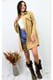 Women's Camel Melton Oversized Wide Cut Long Winter Tunic Lumberjack Shirt Suitable for Hijab 3270286 - 3