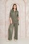 Women's Khaki Lycra Wide Leg Elastic Waist Trousers Tunic Shirt Double Wrap Casual Suit 3573374 - 2