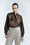 Tie Collar Plain Shirt - Brown - 2