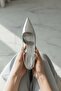Semiras Silver Wrinkled Patent Leather Open Sides (9 cm Heel) Pointed Toe Heeled Shoes - 3