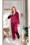 Silky Satin Women's Pajama Set Plain Pattern Piped Pajama Bridal Set - 5