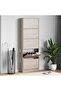 Oak Look Wooden Shoe Cabinet with 5 Compartments