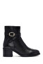 Women's Black Zippered Thick Heeled Leather Boots 25Wfd281518