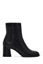 Women's Black Zippered Thick Heeled Leather Boots 25Wfd132618