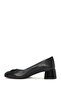 Women's Black Short Thick Heeled Leather Shoes 26Pfd410218 - 3