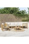 7 Piece Garden Lounge Set with Cream White Cushions Bamboo
