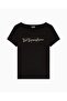Women's Regular Fit Stone Decorated Logo Patterned Flexible Cotton Short Sleeve Black T-Shirt - 5