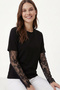 Lace Detailed Oversize Modal T-Shirt Lnt0028 Black