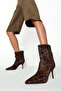 Women's Leopard Print Thin Heeled Leather Boots 25Wfd4912W2