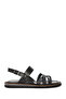 Women's Black Ankle Buckle Genuine Leather Sandals 25Sfd361818