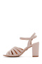 Women's Beige Ankle Strap Thick Heeled Shoes Sandals 25Sfe462218 - 4