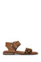Women's Tan Buckle Leopard Patterned Genuine Leather Sandals 25Sfd201114