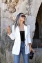 White premium ribbed detail blazer - 3