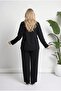 Women's Black Plus Size Double Breasted Collar Side Tie Buckle Evening Dress Set Hzl26W-Pr10121 - 5