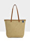 Tan Women's Leather Strap Tote Straw Bag M000008772