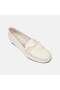 Women's Beige Bow Detail Ruched Daily Leather Loafers - 7
