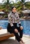 Women's Floral Patterned Quick Drying Water Repellent Fabric Zippered Full Covered Hijab Swimsuit