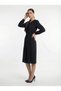 Apsen Women's Black Long Sleeve Transitional Midi Length Plus Size Dress 4409-110 - 4