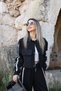 Black Striped Technical Fabric Detailed Jacket and Pants Set - 2