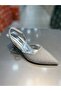 Serrace Silvery Material Open Back Short Heeled Women's Shoes - 3