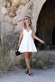 White heart collar tied rope strap mini dress