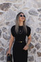 Black Straight Cut Slim Belted Dress - 3