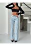 Light Blue High Waist Wide Leg Stretch/Lycra Palazzo Jeans - 2
