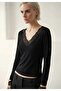 V-Neck Lace Piece Body Suit Black
