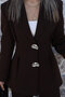 Coffee brown double-breasted blazer set with pile detail - 4