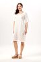 Short Sleeve V-Neck Alize Embroidered Midi Length Muslin Summer Dress Off White Krkbyz - 5