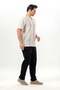 Short Sleeve Sile Cloth Crew Neck Men's Summer Tshirt Ecru Gray Striped 3028 - 4