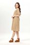 Short Sleeve V-Neck Alize Embroidered Midi Length Muslin Summer Dress Mink Vzn - 4