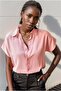 Women's Light Pink Bat Viscose Short Sleeve Summer Shirt with Buttons - 3