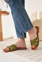 Khaki Green Genuine Leather Slippers Tr31My66F - 5