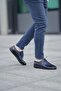 Star navy blue men's leather shoes - 6
